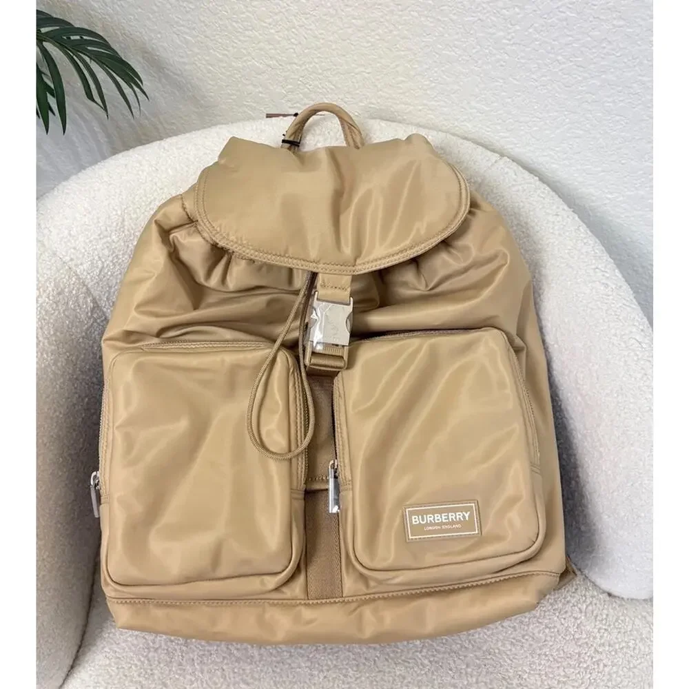 sale ends 5/14Burberry Unisex large nylon Waterproof logo Tan Backpack NEW Small